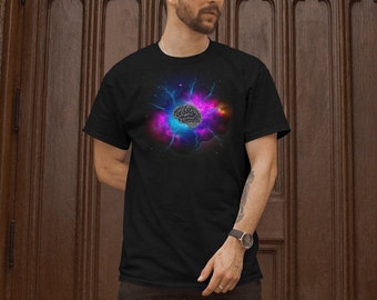 Kosmisches Gehirn im Weltraum T-Shirt, Unisex Jersey Kurzarm-T-Shirt, spacebrain