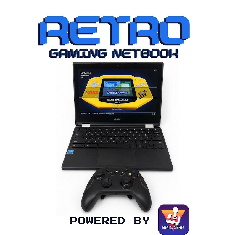 Retro Gaming Laptop Netbook Batocera 128GB Emulation Console, Portable Emulator Console, Vintage Plug and Play Gaming PC with Controller image 1