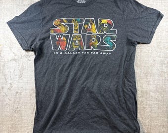 Vintage Style Star Wars Graphic Tee, Gray 'Galaxy Far Far Away' Shirt (Womens M)