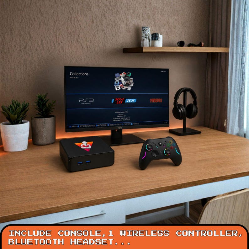 Mini PC console de jeu rétro Batocera 128 Go, console d'émulation Plug and Play, émulateur d'arcade portable, cadeau pour les joueurs Manette sans fil image 4