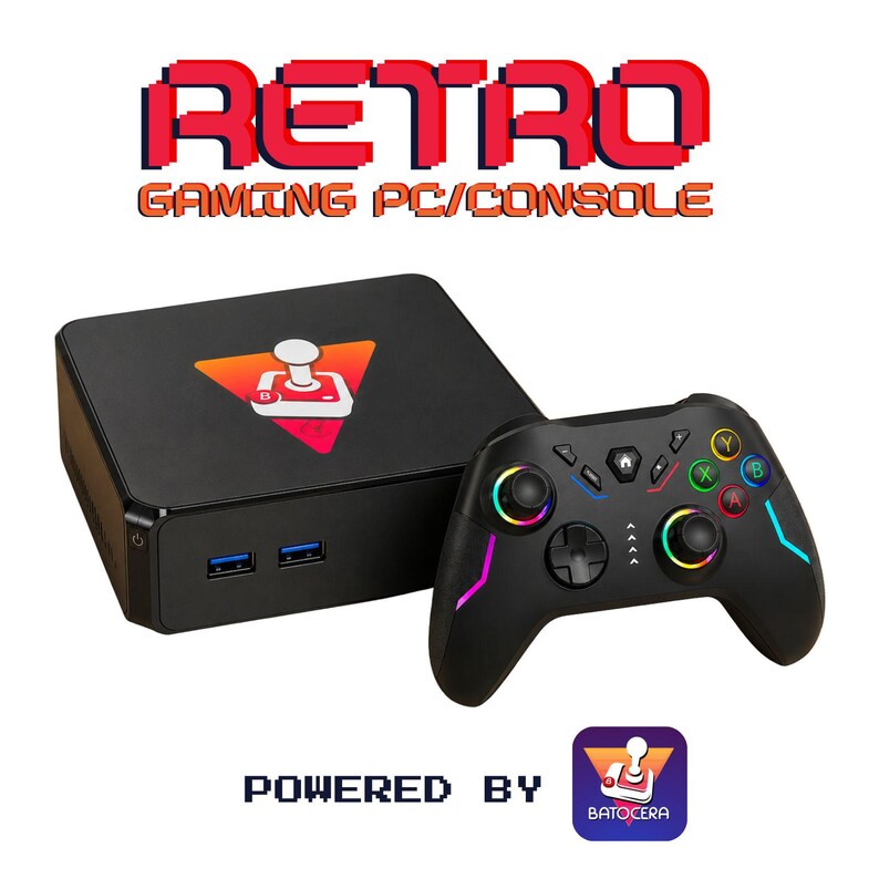 Mini PC console de jeu rétro Batocera 128 Go, console d'émulation Plug and Play, émulateur d'arcade portable, cadeau pour les joueurs Manette sans fil image 1