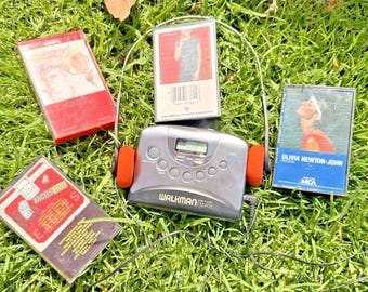 Sony Walkman WM-FX251 AM/FM Radio Cassette Player w New Belt+ 4 Rock Tapes Bundle