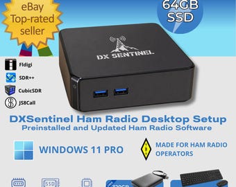 Kit de mini PC para radioaficionados DXSentinel SDR de 8 GB, SSD de 64 GB, JS8Call, fldigi, Windows 11 Pro.