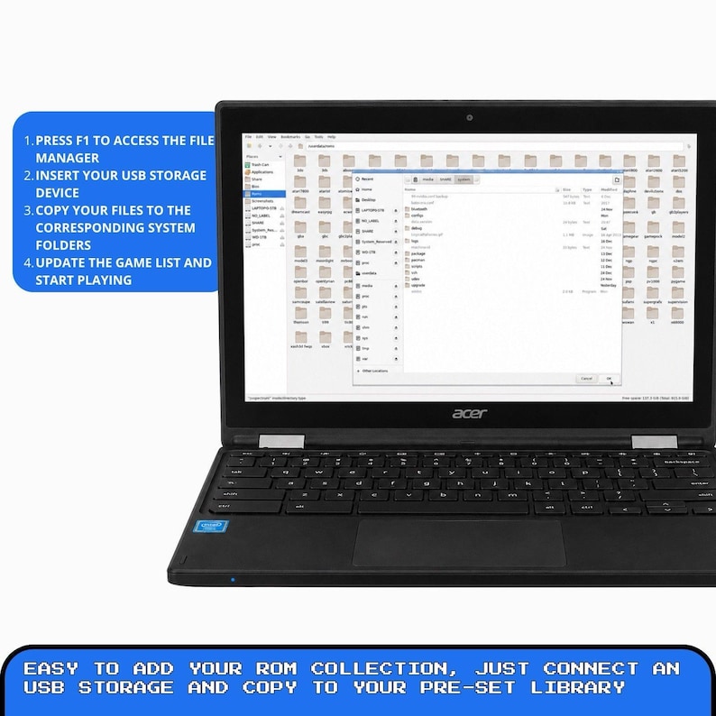 Retro Gaming Laptop Netbook Batocera 128GB Emulation Console, Portable Emulator Console, Vintage Plug and Play Gaming PC with Controller image 3