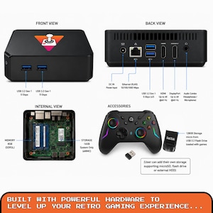 Mini PC console de jeu rétro Batocera 128 Go, console d'émulation Plug and Play, émulateur d'arcade portable, cadeau pour les joueurs Manette sans fil image 2
