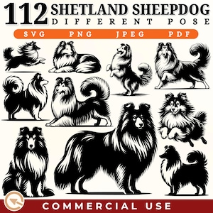 112 Shetland Sheepdog Svg Png Jpeg Pdf Bundle | Dog Silhouette Clipart | Files for Cricut Sublimation Prints Laser Cut Crafts