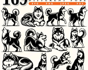 169 Siberian Husky Svg Png Jpeg Pdf Bundle | Dog Silhouette Clipart | Files for Cricut Sublimation Prints Laser Cut Crafts