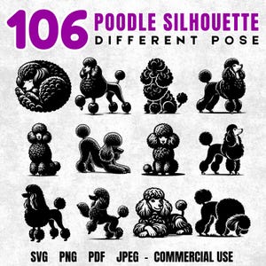 106 Poodle Svg Png Jpeg Pdf Bundle | Dog Silhouettes Clipart | Pet Design Files for Cricut Sublimation Prints Laser Cut Crafts