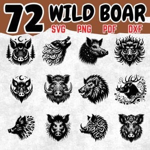 72 Wild Boar SVG Bundle | Forest Animal Clipart Png Svg DXF PDF | Rustic Boar Silhouettes for Cricut Laser Engraving Sublimation