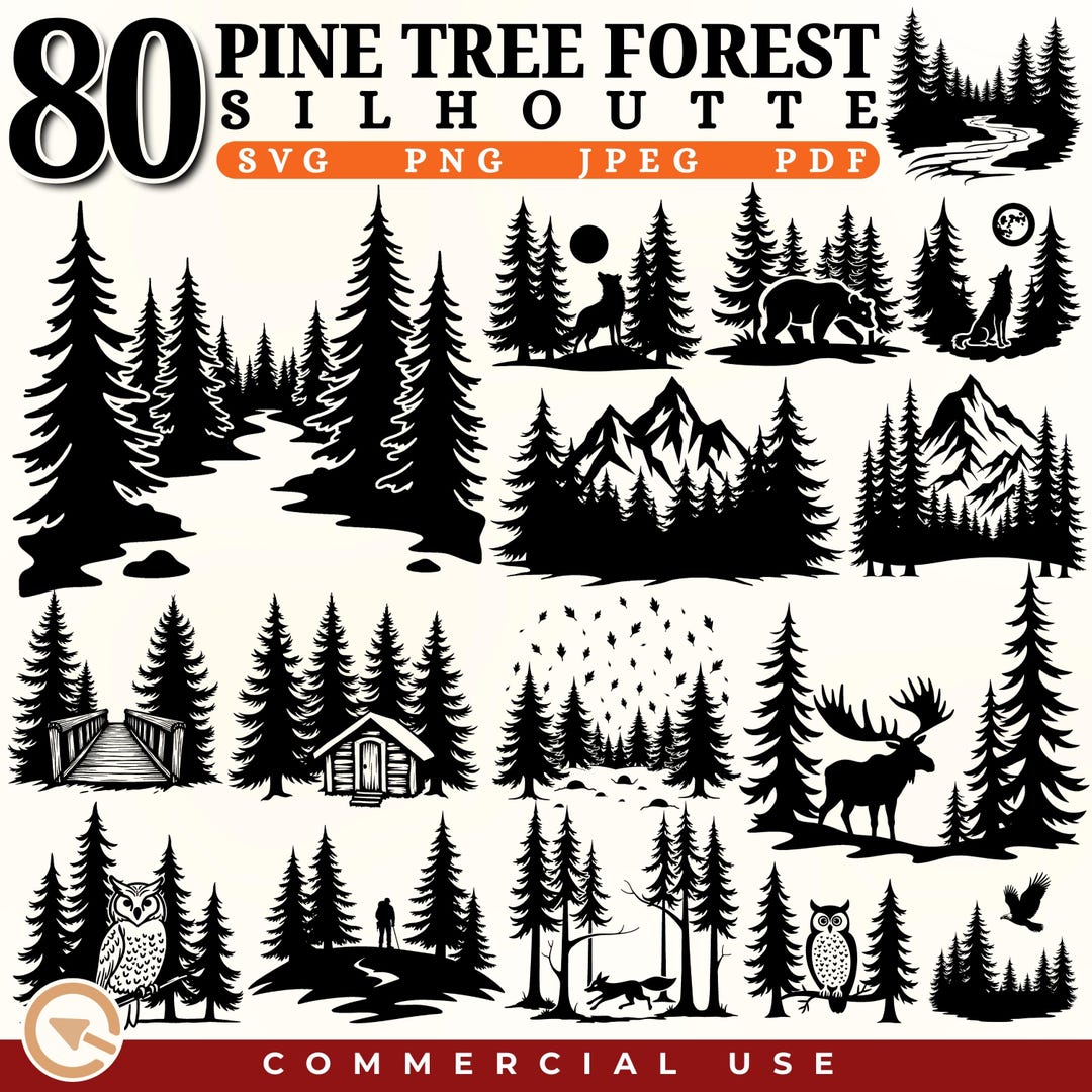 80 Pine Tree Forest Silhouette SVG PNG PDF Bundle | Woodland Clipart ...