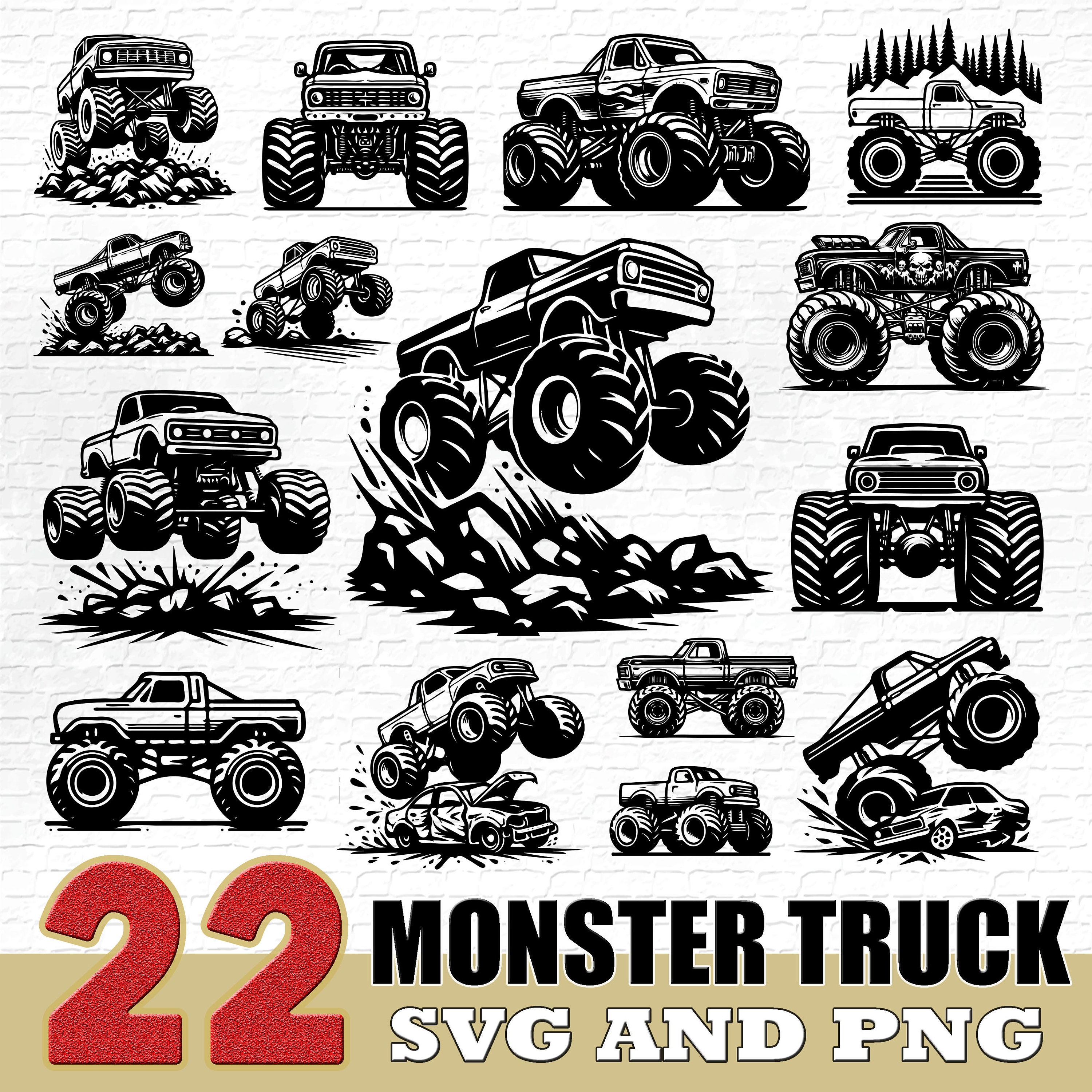 Monster Truck Bundle SVG, monstertruck svg, monster truck png, clipart, silhouette, truck svg, offroad svg, Truck Silhouette
