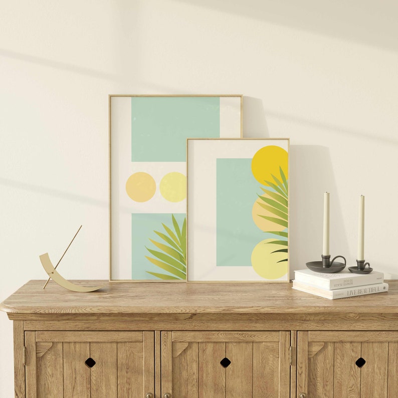 Set of 2 Blue and Yellow Abstract Wall Art Digital Download, Abstract