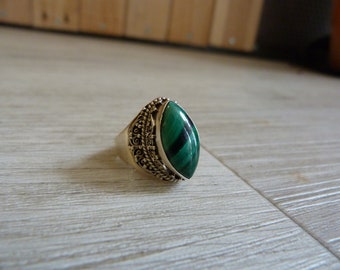 Malachite silver ring 92.5% Nepal