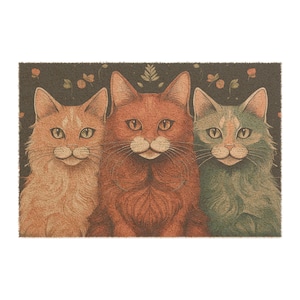 Doormats With Cats -Cute 3 Cats Illustration 24&quot;x16&quot; Perfect Gift for Cat Lovers & Home Decor, Cat Mom