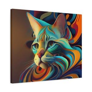 Colorful Cat Canvas Wall Art - Vibrant Modern Home Decor - Cat Lover&#39;s Gift