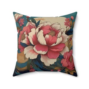Vintage Floral Faux Suede Throw Pillow Elegant Peony Print Decorative Pillow - 16x16, 18x18, 20x20 Inches, Perfect Gift for Floral Lovers