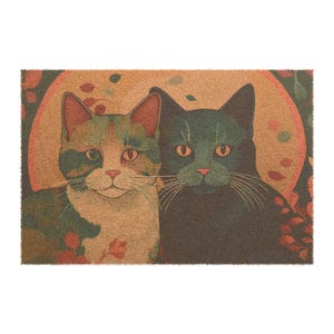 Vintage Cat Doormat - 24x16 Coir Welcome Mat with Whimsical Cat Art - Durable Outdoor Entryway Decor, Perfect Gift for Cat Owners