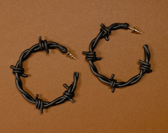 Barbed Wire Earrings | Handmade Polymer Clay | Dark