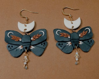 Midnight Moth Earrings | Handmade Polymer Clay | Floral