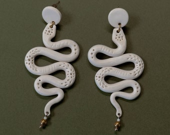 Snake Earrings | Handmade Polymer Clay | Cream White