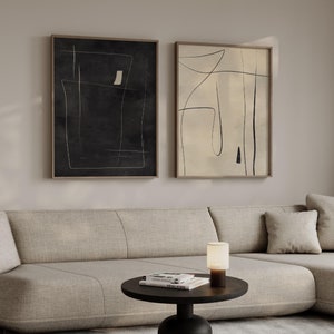 Black Beige Contrast Wall Art Set of 2, Simple Modern Organic 2 Pieces ...