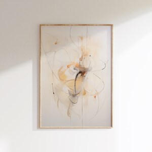 Puede incluir: Impresión de arte abstracto en un marco beige claro con fondo blanco y líneas y formas marrones, negras y grises.