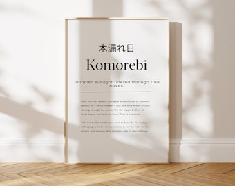 Komorebi Definition Wall Art, Printable Japanese Word Definition Art, Japandi Aesthetic Print, Beautiful Word Print, Motivational Wall Decor