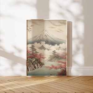 Japanese Mount Fuji Gift Art Lovers, Modern Travel Art, Japanese Aesthetic Living Room Print, Japandi Organic Modern Decor, Landscape Art