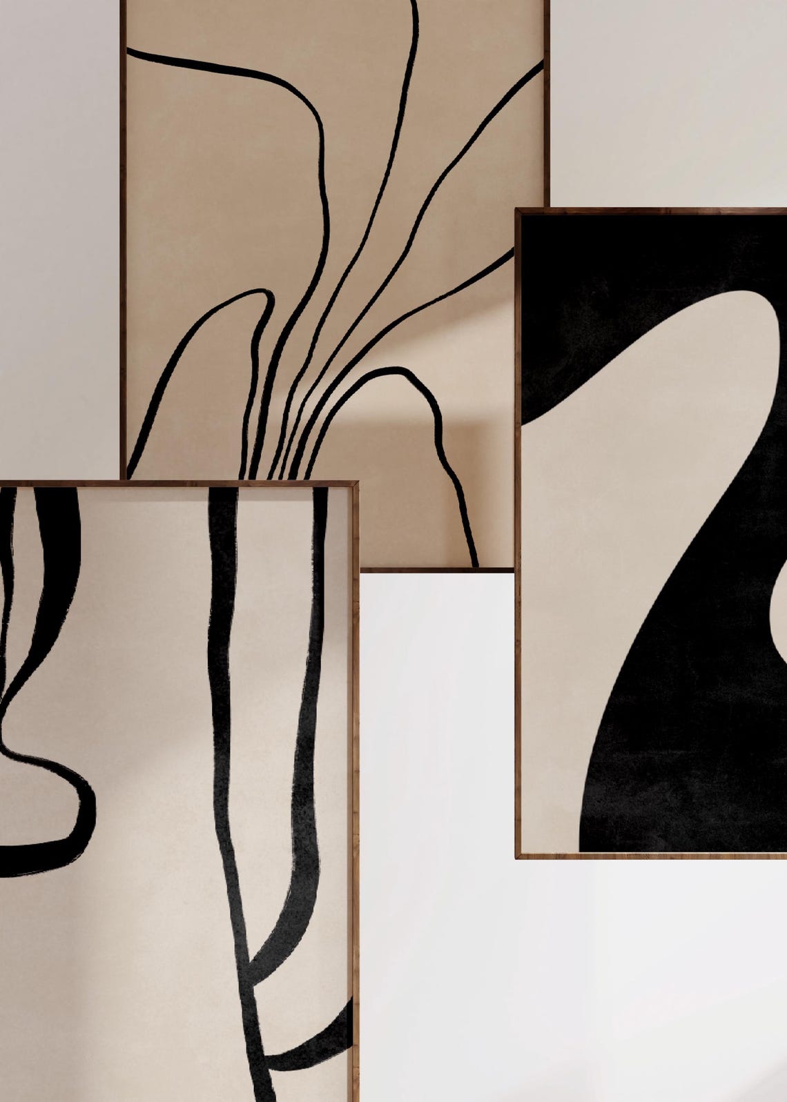 Black White Simple Abstract Wall Art Set of 3, Modern Organic Neutral 3 ...