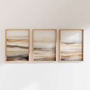 Modern Simple Abstract Prints, Minimal Abstract Art Set of 3, Brown and Beige Prints, Minimalist Bedroom Decor, Neutral Beige Nordic Prints