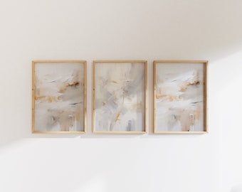 Wabi Sabi Light Colors Wall Art Set of 3, Beige Japandi Wall Art, Neutral Minimal Room Decor, Greige Scandinavian Gallery, Digital Download