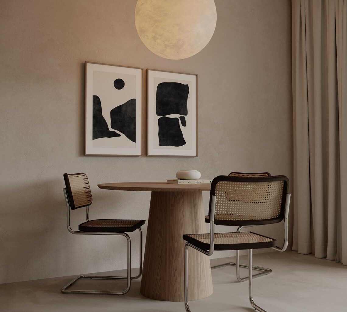 Simple Black and White Japandi Wall Art Set of 2, Minimal Living Room ...