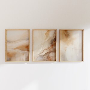 Neutral Cream Beige Wall Art Set of 3, Monochromatic Brown Beige Wall Art, Terracotta Colours Modern Minimalist Art, Organic Fluid Wall Art