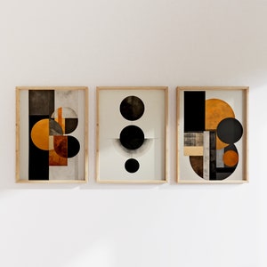 Stampe d'arte di metà secolo Set di 3, Decorazione da parete arancione nero, Poster Art Deco moderno neutro, Stampe digitali minimaliste, Stampe d'arte in stile Boho