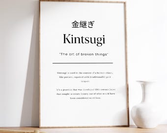 Impresión de la definición de Kintsugi, póster de palabras japonesas hermosas, definición de palabras japonesas significativas, impresión de cita minimalista, impresión tipográfica