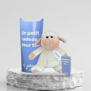 Coffret cadeau peluche mouton + prénom personnalisé + message personnalisé sur carte