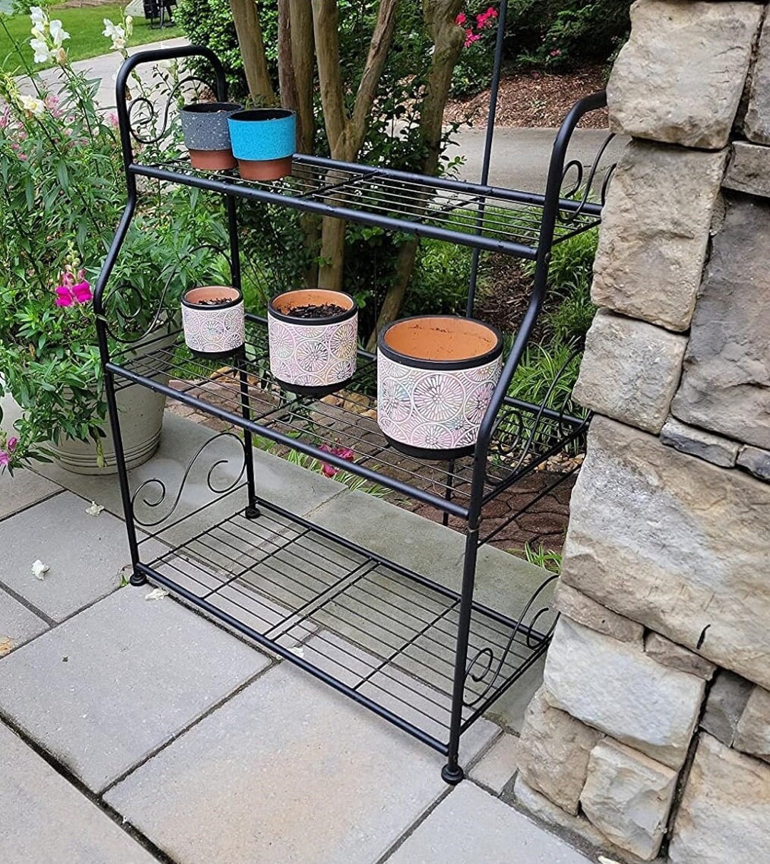 Black Metal Plant Stand Rack 3-tier Indoor Outdoor Display Shelf for ...