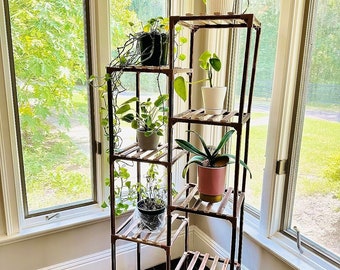 Tall Plant Stand Corner Plant Shelf Wood Flower Stands for  9 Pots Living Room Balcony and Garden Vertical Storage Space 54.5 Inches