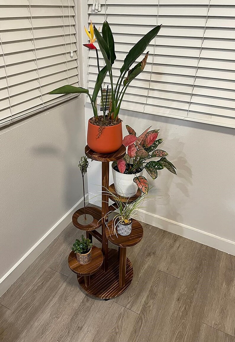 5 Tiered Wood Plant Shelf Corner Display Rack Tall Plant Stand Indoor