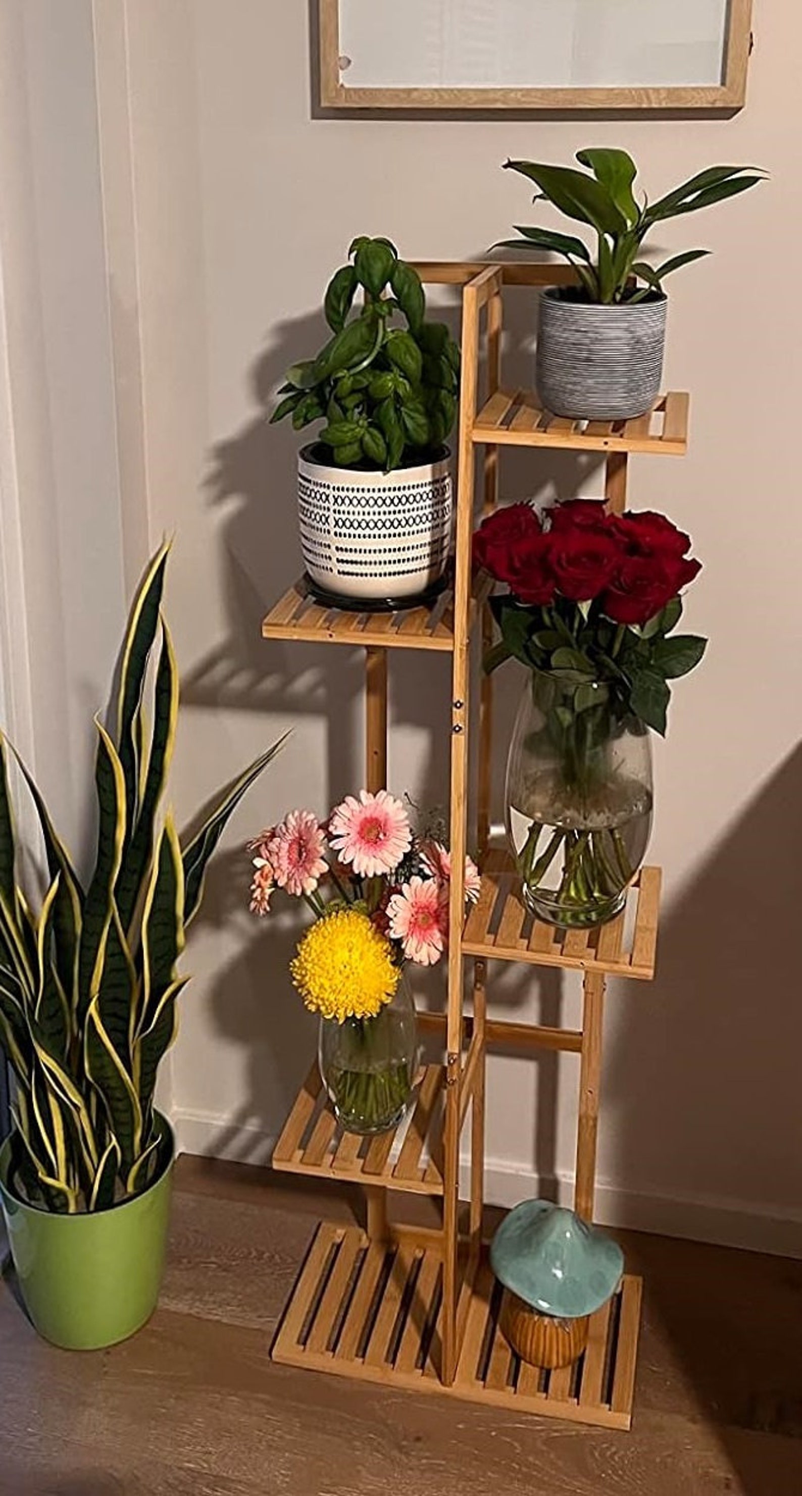 New! 6 Tier 7 Potted Bamboo Plant Stand Rack Holder Shelves