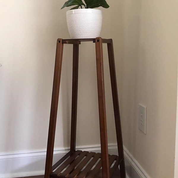 Sturdy Plant Stand Natural Bamboo 2 Tier Tall Corner Plant Stand Pot Holder for Small Space Flower Shelf Rack Display Table Minimalist