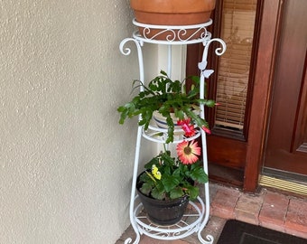 34 Inch Tall 3 Tier Metal Plant Stand Flower Pot Holder Shelf Display Rack Indoor Corner Plant Stands for Balcony Patio Living Room White