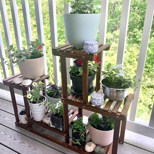 4 Tiers Multi Layer Flower Shelf Rack Pine Wood Plant Stand Higher and Lower Plant Holder in Garden Balcony Patio Living Room 31.5 Inches W