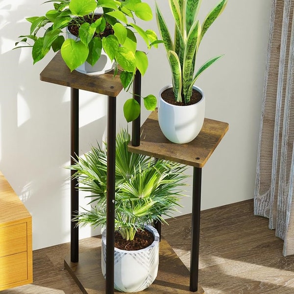 Wood Flower Shelf Display Rack 3 Tier Plant Stands for Living Room Bedroom Outdoor Balcony Garden Patio Metal Wood Corner Pot Holder