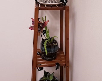 Small Space Flower Shelf Rack Indoor Outdoor Corner Bamboo Tall Plant Stand Shelf Flower Stands for Living Room Balcony 3-Tier Pot Holder