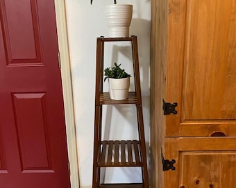 Natural Bamboo Tall Plant Stand Bottom Lock Balcony Planter Shelves Skid and Shake Proof Display 4-Tier Pot Holder Space Flower Shelf Rack