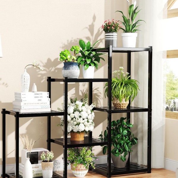 Large Rack 7 Tier Plant Shelf Heavy Duty Metal Waterproof  for Multiple Flower Planter Holder Tall Plant Stand Indoor Outdoor 39"W x 30.75"H