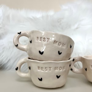 Handmade Pottery Mug with Black Heart, Gifts For Mom, Handmade Ceramic Mini Heart Mug, Handmade Coffee Mug,Gift for Mom,Cute Coffee Mugs,mom