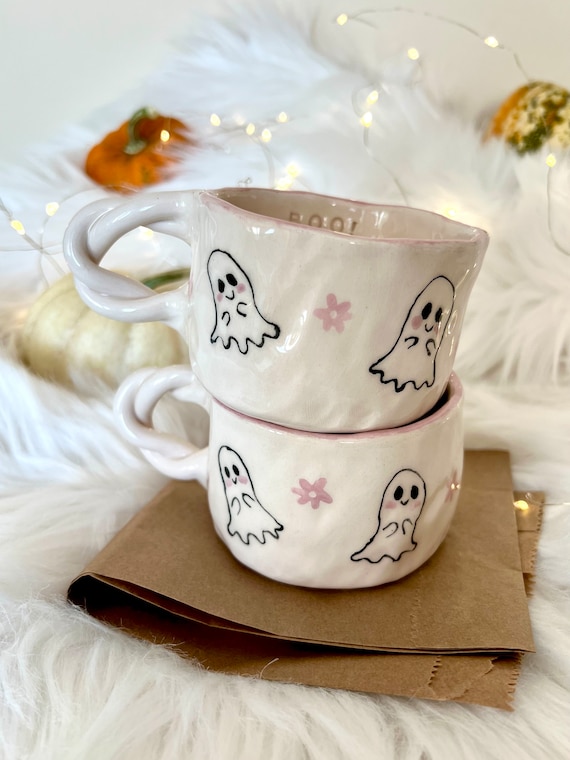 Handmade Pottery Mug, Cute Halloween Mug,Handmade Ceramic Coffee Mug, Tea Cups, Halloween Ghost Mug, Sweet Spooky Ghost Cup