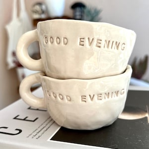 Handmade Ceramic/Pottery White Mug, Handmade Coffee Mug,Evening Coffee, Coffee Presantation,Kitchen Decor,Gift, Aesthetic,Chic/Elegant Mug